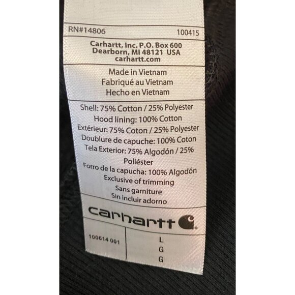 Carhartt Hoodie Jacket Rain Defender Black Full Zip Loose Fit Cotton Blend Large - Picture 4 of 10